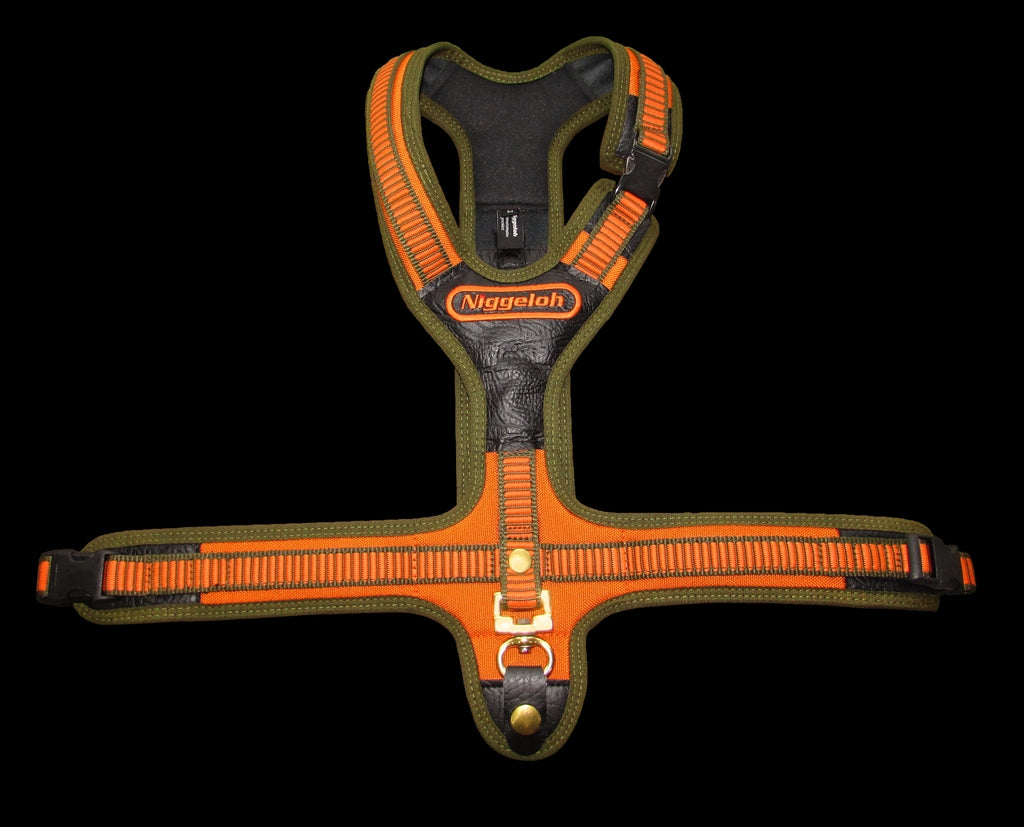 ハーネス FOLLOW オレンジ・オリーブ / Harness "FOLLOW" orange-olive XS, S, M, L, XLサイズ